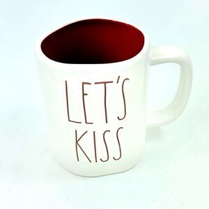 Rae Dunn Magenta Artisan Collection Let’s Kiss White Red Ceramic Collectible Mug
